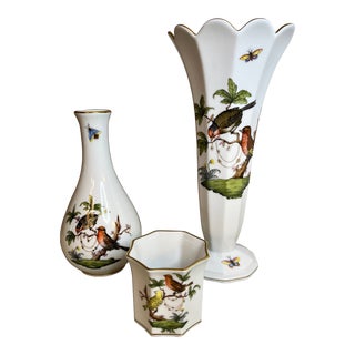 Herend Rothschild Bird 3 Vase Set For Sale