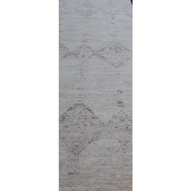 Long Modern Gallery Runner in Neutrals With Moroccan Styled Diamond Design Measures 4'5 x 14'0 This modern gallery runner...