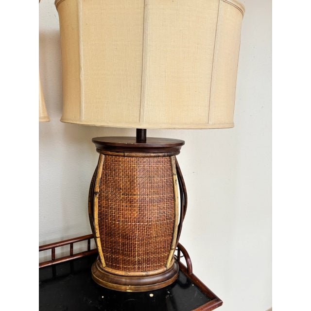 American 1990s 2 Natural Yet Modern Large Rattan and Wicker Table Lamps For Sale - Image 3 of 10