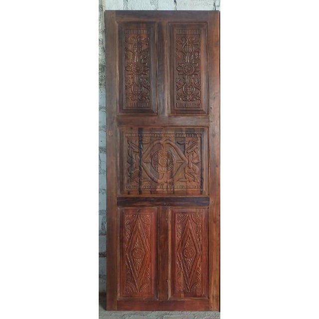 1920s Vintage Hand-Carved Floral Wood Barn Doors | Natural Resort-Style Statement Doors 96 For Sale - Image 5 of 7