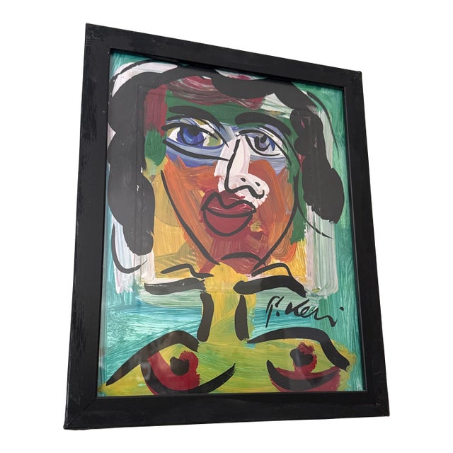 1970s Vintage Abstract Portraiture; Original Artwork by Peter Robert Keil, Framed For Sale