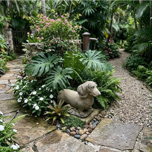 Stone Vintage Lifesize Cast Stone Dachshund Garden Statue For Sale - Image 7 of 9