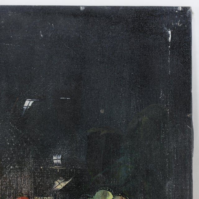 Late 20th Century Vintage Dark Still Life Oil Painting of Grapes, Orange, and Shells For Sale - Image 5 of 12