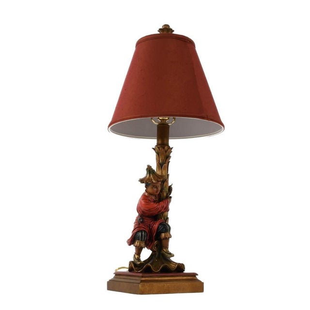 Plastic Figural Table Lamp With Chinese Man and Banana Tree Motif, Composite Sculpture For Sale - Image 7 of 7