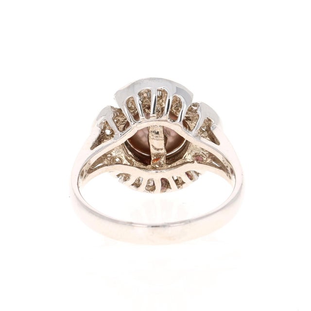Contemporary Tahitian Pearl Baguette Diamond 14 Karat White Gold Ring, Size 7 For Sale - Image 3 of 10