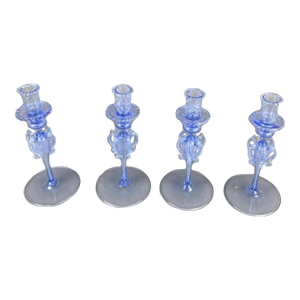 1970s Venetian Murano Style Glass Blue Candlesticks- Set of 4