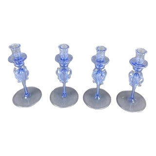 Venetian Murano Style Glass Blue Candlesticks- Set of 4 For Sale
