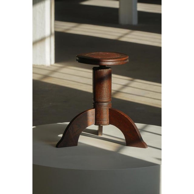 Wood Danish Art Nouveau Adjustable Stool in Carved Wood, 1920s For Sale - Image 7 of 18