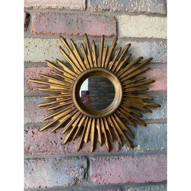 Vintage 1970s French Gilded 13.5" Sunburst Wall Mirror For Sale - Image 15 of 18