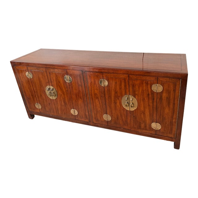 1970s Henredon Chinoiserie Walnut & Brass Credenza For Sale