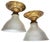 American Pair Holophane Fluted Flushmounts on Old Embossed Brass Holders, Original Patina Circa 1920 For Sale - Image 3 of 6