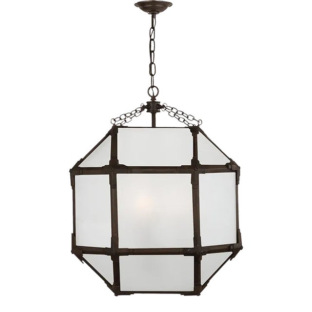 Suzanne Kasler for Visual Comfort Signature Morris Medium Lantern in Antique Zinc with Frosted Glass For Sale