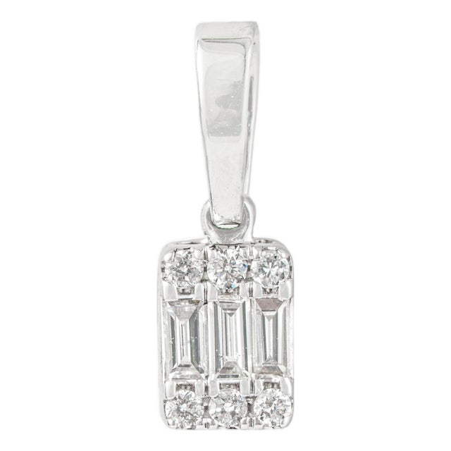 Baguette & Round Cut Channel Set Diamond Modern Pendant in 14k White Gold For Sale
