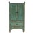 Distressed Sage Green Slim Narrow Point Edge Side Table Credenza Cabinet For Sale