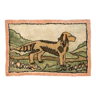 1940s Gray Pictorial Dog Vintage American Hooked Rug 2' 3'' X 3' 3'' Handknotted Wool Carpet For Sale