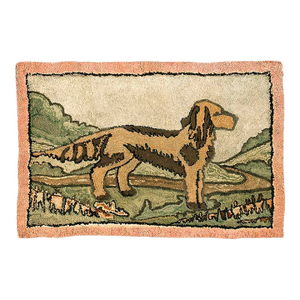 1940s Gray Pictorial Dog Vintage American Hooked Rug 2' 3'' X 3' 3'' Handknotted Wool Carpet