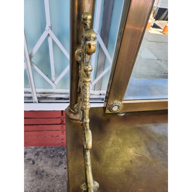 Vintage Brass Hall Tree With Mirror and Console For Sale - Image 4 of 7