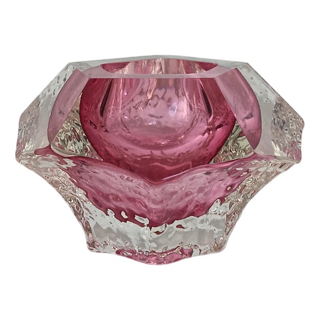 Pink Faceted Murano Glass Bowl For Sale