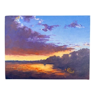 Looking West on Lake Fork, Sunset Oil Painting on Canvas, Signed, Robert Valton Hill For Sale