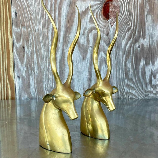Vintage Boho Brass Antelope Bookends - a Pair For Sale - Image 10 of 13