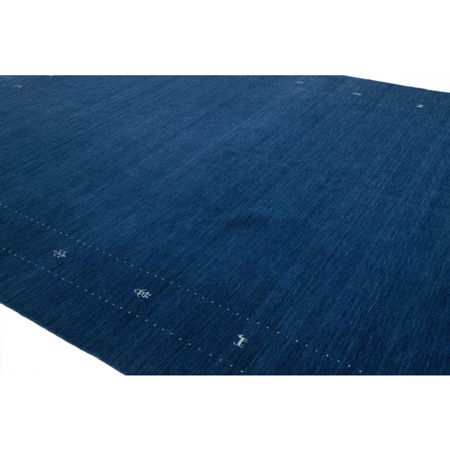 Contemporary Modern Hand-Loomed Minimalist Gabbeh Wool Rug in Blue For Sale - Image 3 of 8