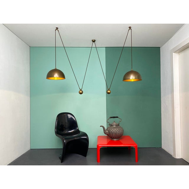 Mid-Century Modern Posa Double Pendulum Ceiling Lamp in Brass by Florian Schulz, Deutschland, 1960s For Sale - Image 3 of 8