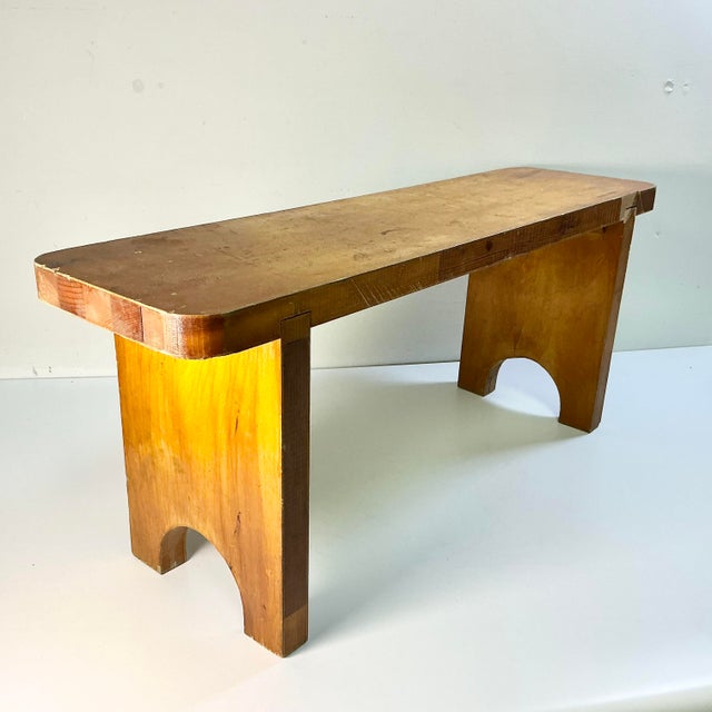 Farmhouse Early 20th C Antique French Country Farmhouse Folk Art Wood Bench For Sale - Image 3 of 14