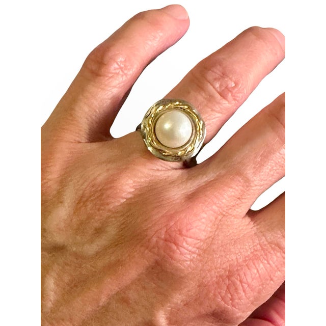 Sterling Silver & Vermeil Pearl Ring Sz 6 New! For Sale In New York - Image 6 of 7