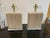 Sculptural Pair of Travertine & Lucite Table Lamps — Geometric Postmodern Italian Design For Sale - Image 4 of 10