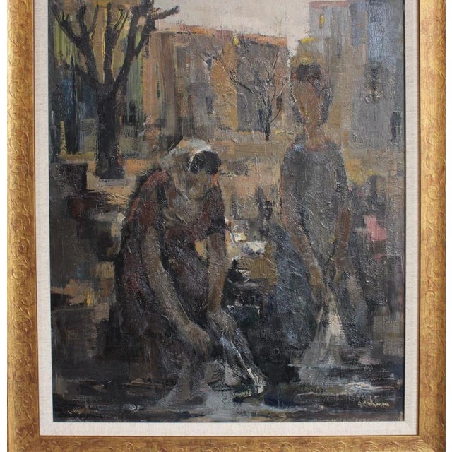 A. Clement, The Washerwomen, 20th Century, Oil Painting on Board, Framed For Sale - Image 17 of 18