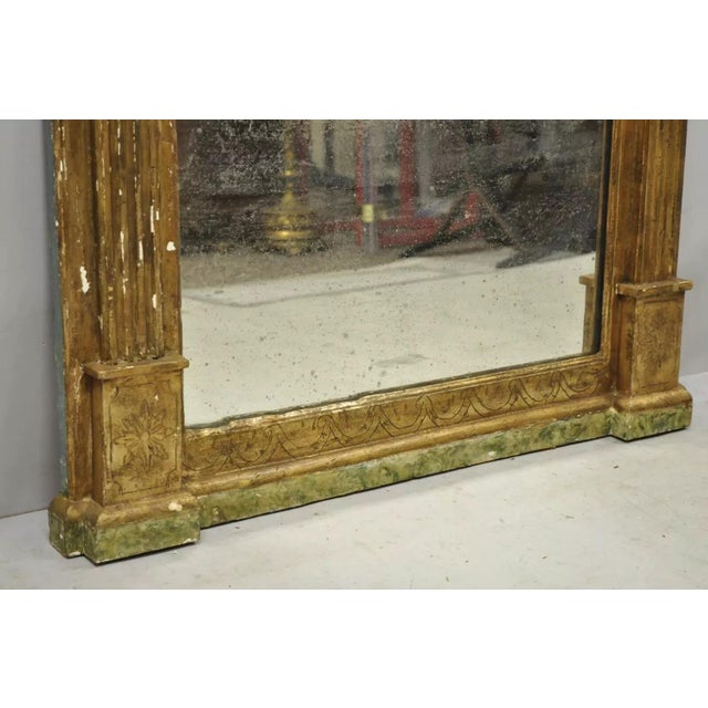 Antique Italian Florentine Giltwood Distressed Gold Looking Glass Wall Mirror For Sale - Image 9 of 12