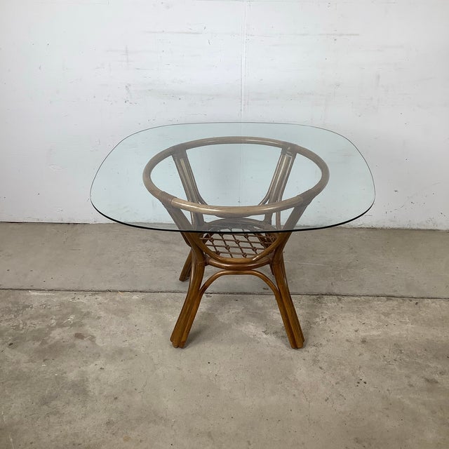 1970s Vintage Rattan Dining Table — Rounded Square Top, Ficks Reed Style For Sale - Image 5 of 7