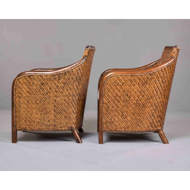 Vintage French Rattan Arm Chairs With New Cushions - Pair For Sale - Image 4 of 12