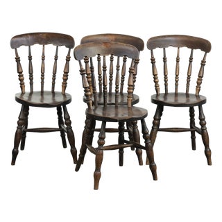 Antique English Wooden Windsor Bistro Chairs, 1800s, Set of 4 For Sale