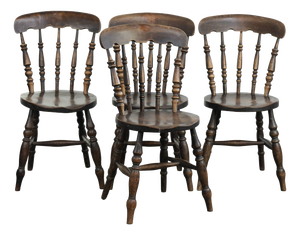 Antique English Wooden Windsor Bistro Chairs, 1800s, Set of 4