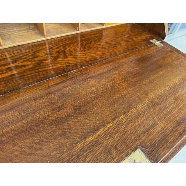 Brown C1900 Oak Barley Twist Secretary Desk For Sale - Image 8 of 12