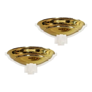 Pair of Mid-Century Brass & Lucite "Spun Shaped Wall Sconces" by Karl Springer