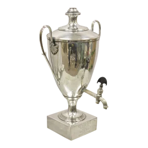 1900s English Regency Trophy Cup Silver Plated Laurel Course Horse Race Award Samovar