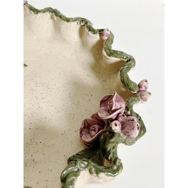 1970s Pottery Vide-Poche with Floral Decorations, France, 1970s For Sale - Image 5 of 9