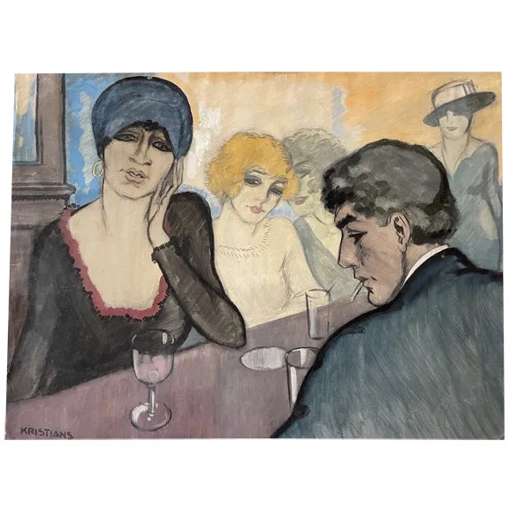 Antonius Johannes Kristians, At the Bar, 1920s, Gouache on Paper For Sale