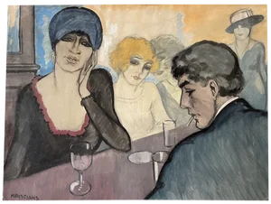 Antonius Johannes Kristians, At the Bar, 1920s, Gouache on Paper