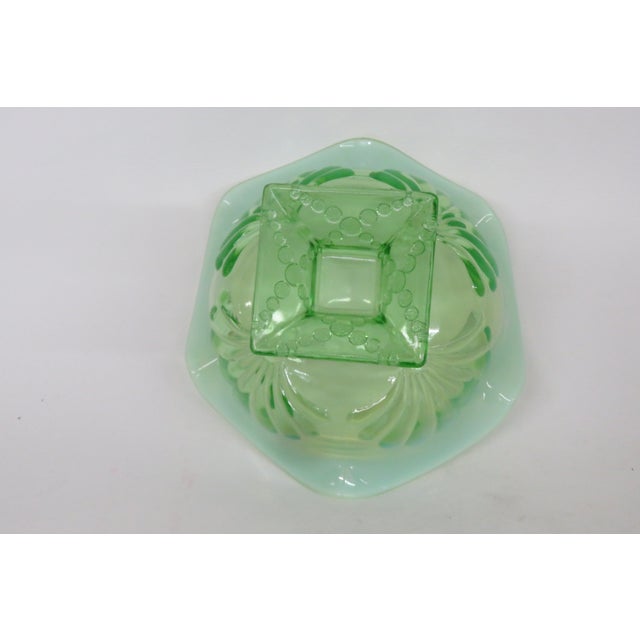 Jefferson Glass Beaded Fan Style Green Opalescent Candy Dish Compote Bowl 4567b For Sale In Miami - Image 6 of 18