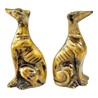 Pair Vintage Brass Greyhounds Whippets Dogs Bookends For Sale