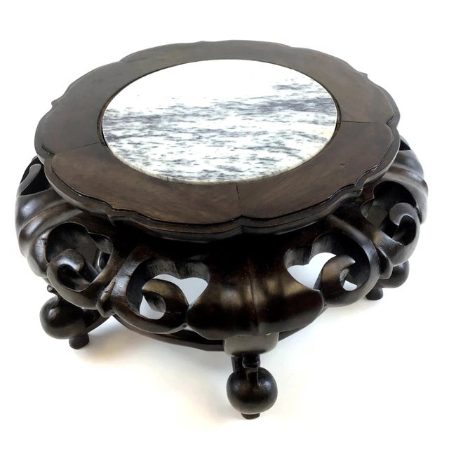 Vintage Rosewood Hand Carved Plant Stand With Genuine Marble Top For Sale - Image 12 of 12