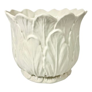 1970s Vintage Hollywood Regency Boho Chic Trompe L’Oeil Style Ceramic White Tulip Planter For Sale