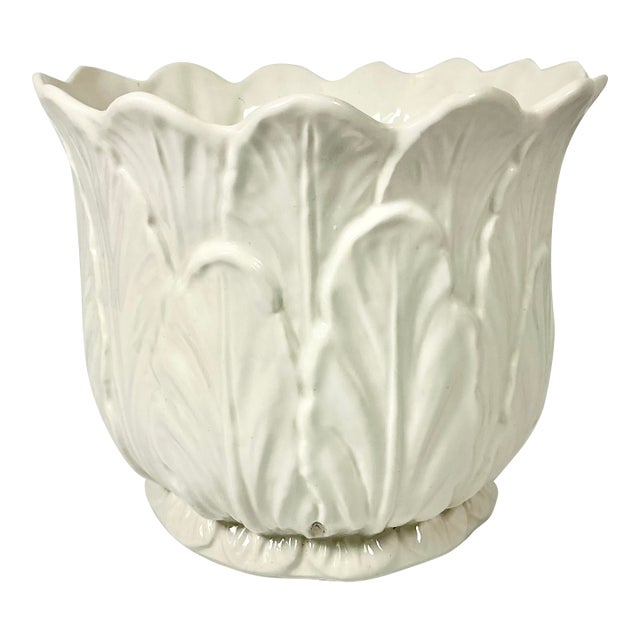 1970s Vintage Hollywood Regency Boho Chic Trompe L’Oeil Style Ceramic White Tulip Planter. For Sale