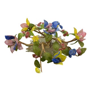 1970s Glass Murano Style Floral Arrangement Centerpiece Lamp For Sale