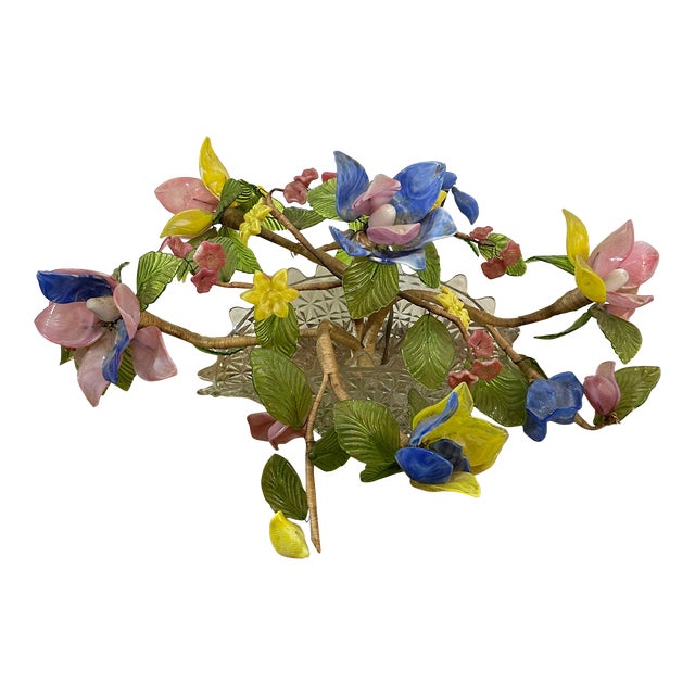 1970s Glass Murano Style Floral Arrangement Centerpiece Lamp For Sale