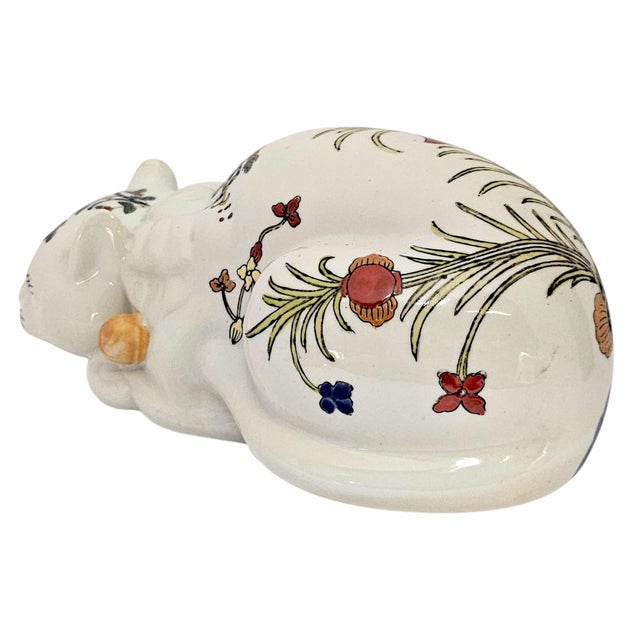 Mid-Century Chinese Kutani-Style Reclining Cat Figurine 10.5" For Sale - Image 10 of 12