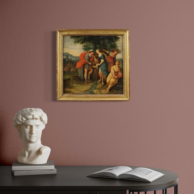 17th Century Flemish Artist, Rebecca at the Well, 1670, Oil on Panel, Framed For Sale - Image 5 of 16